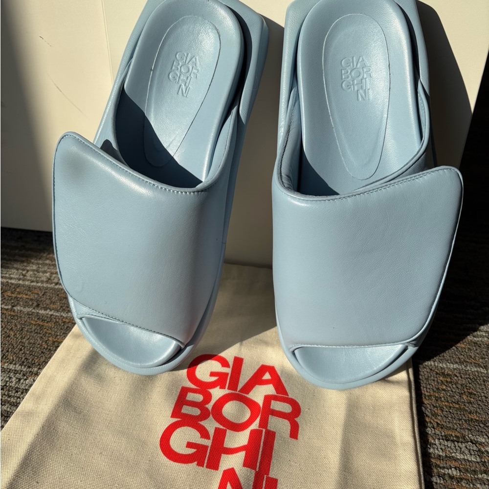 Gia Borghini Light Blue Leather Slippers